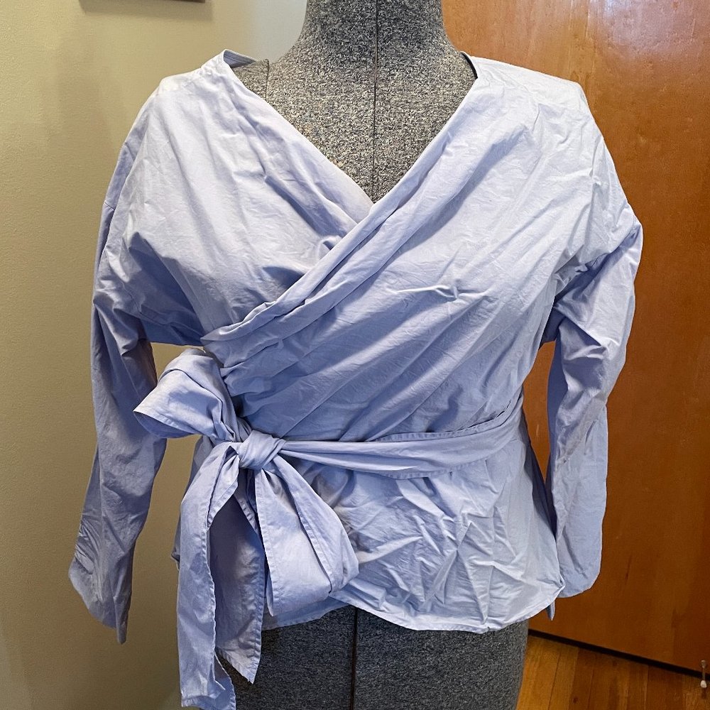 Uniqlo Reversible Cotton Full Wrap Blouse with long ties - Really Fun!  Sz XL